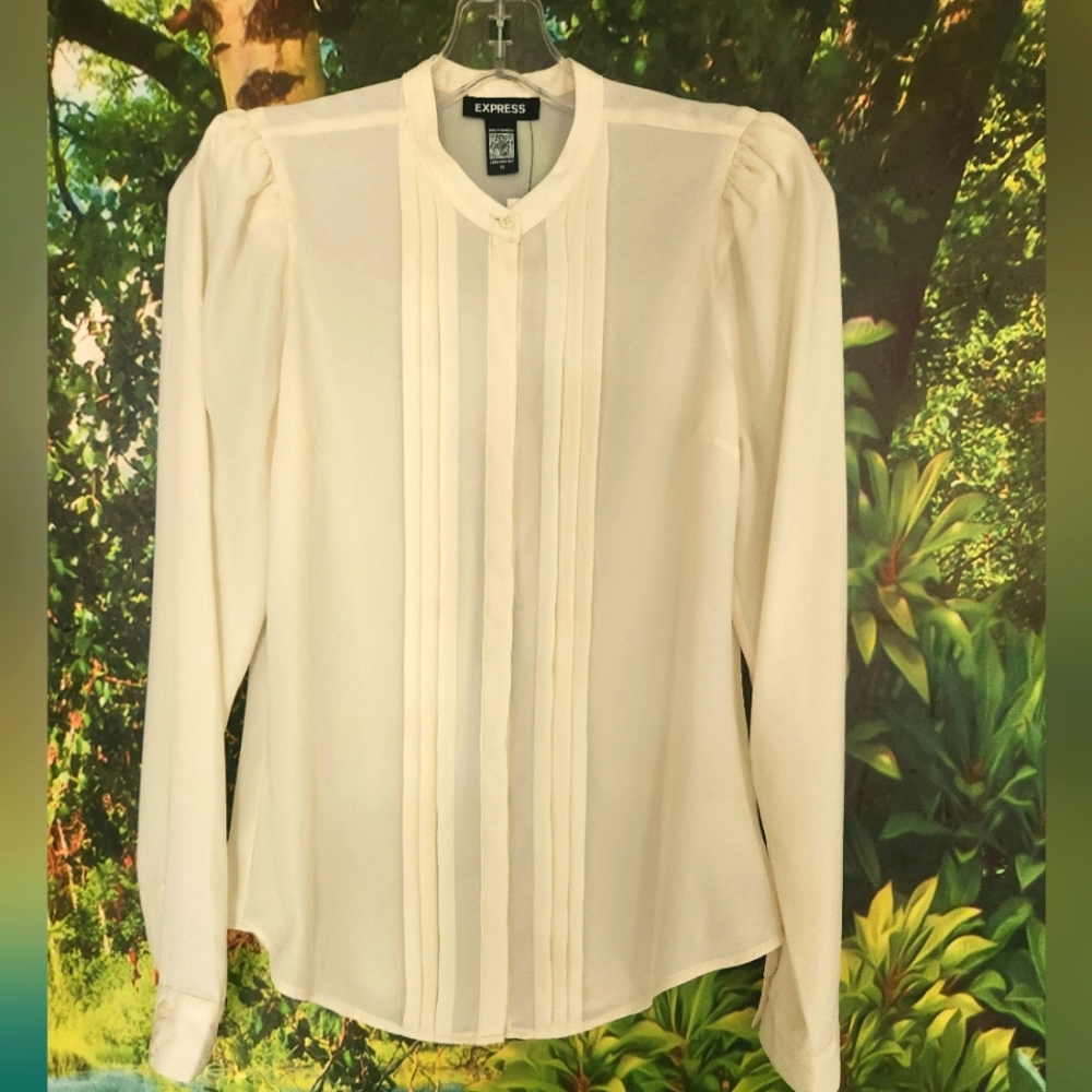 Express Women's White Pleated Button Down Shirt Blouse Top Long Sleeve Size [XS]